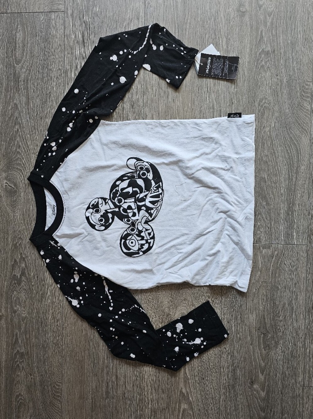 Disney Black & White Mickey Mouse Graphic Long Sleeve Raglan Tee